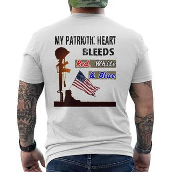 My Patriotic Heart Bleeds Red White & Blue Veteran Mens Back Print T-shirt | Mazezy
