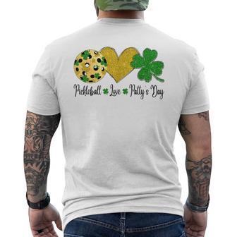 Peace Love Patty's Day Pickleball Shamrocks St Patrick's Day Men's T-shirt Back Print - Thegiftio