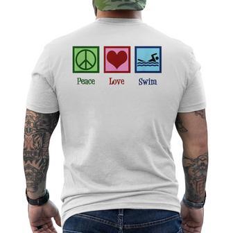 Peace Love Swim Cute Swimming For Swim Team Men's T-shirt Back Print - Monsterry