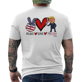 Peace Love Trump 2024 Us Flag President Trump Return Support Men's T-shirt Back Print - Monsterry