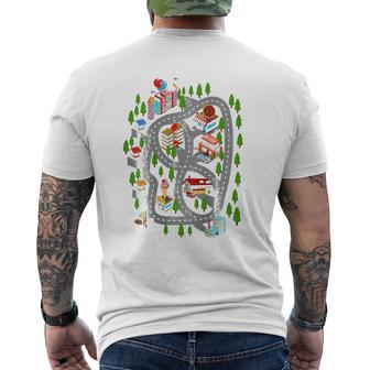 Play Cars On Dad's Back Play Mat Car Race Track Family Mens Back Print T-shirt | Mazezy