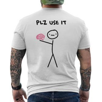 Plz Use It Brain Stick Figure Vintage Graphic Men's T-shirt Back Print | Mazezy