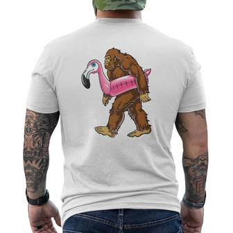 Pool Party Bigfoot Flamingo Sasquatch Pink Float Tee Mens Back Print T-shirt - Thegiftio UK