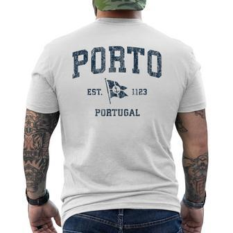 Porto Portugal Vintage Sports Navy Boat Anchor Flag Men's T-shirt Back Print - Monsterry CA
