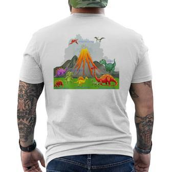 Prehistoric Landscape Dinosaurs Volcano Mountains Men's T-shirt Back Print - Monsterry DE