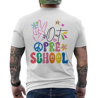 Preschool Last Day Of School Peace Sign Out Preschool Men's T-shirt Back Print - Monsterry CA