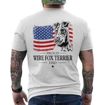 Proud Wire Fox Terrier Dad American Flag Patriotic Dog Men's T-shirt Back Print - Monsterry
