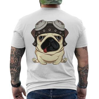 Pug Dog Wearing Steampunk Aviator Helmet Men's T-shirt Back Print - Monsterry AU