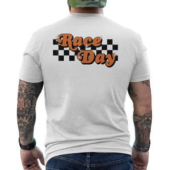 Race Day Checkered Flag Racing Driver Cheer Mama Men's T-shirt Back Print - Seseable