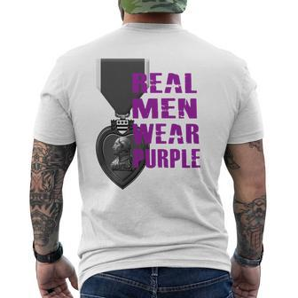 Real Men Wear Purple Purple Heart Day August 7Th Shirt Mens Back Print T-shirt - Thegiftio UK