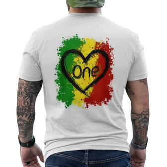 Reggae Heart One Love Rasta Reggae Music Jamaica Vacation Men's T-shirt Back Print - Seseable