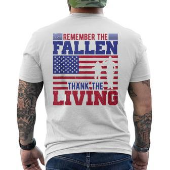 Remember The Fallen Thank The Living Memorial Day Men's T-shirt Back Print - Monsterry