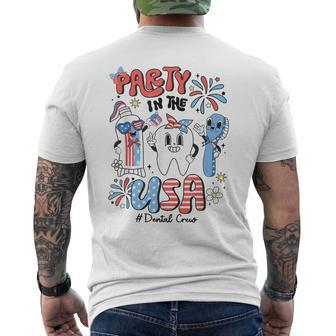 Retro 4Th Of July Dental Squad Party In The Usa Dentist Men's T-shirt Back Print - Monsterry DE