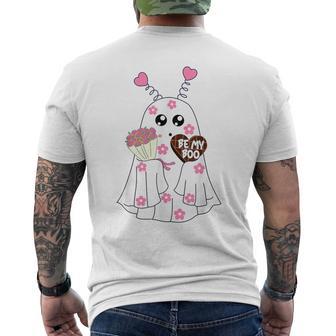 Retro Be My Boo Cute Ghost With Balloon Valentines Day Men's T-shirt Back Print - Monsterry