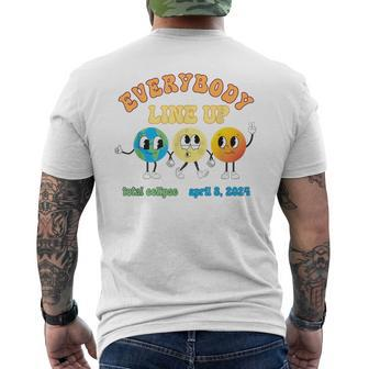 Retro Everybody Line Up Total Solar Eclipse 2024 Earth Moon Men's T-shirt Back Print | Mazezy