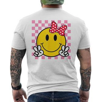 Retro Happy Face With Bow And Checkered Pattern Smile Face Men's T-shirt Back Print - Thegiftio UK