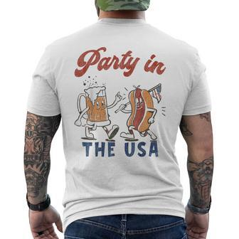Retro Party In The Usa Beer Hot Dog Lover 4Th Of July Men's T-shirt Back Print - Monsterry