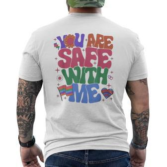 Retro You Are Safe With Me Lgbt Friendly Equality Pride Ally Men's T-shirt Back Print - Monsterry