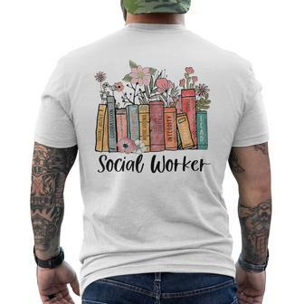 Retro Social Worker Social Work Month Books Advocate Justice Men's T-shirt Back Print - Seseable