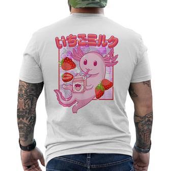 Retro Strawberry Milk Anime Kawaii Axolotl Strawberry Milk Pink T-Shirt mit Rückendruck - Geschenkecke