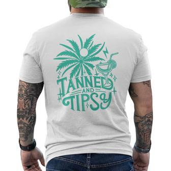 Retro Tanned And Tipsy Beach Summer Vacation On Back Men's T-shirt Back Print - Monsterry