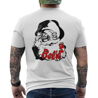 Retro Vintage Christmas Believe Santa Calus Mens Back Print T-shirt | Seseable UK