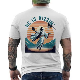 He Is Rizzin Basketball Jesus Retro Easter Christian Men's T-shirt Back Print | Mazezy