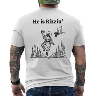 He Is Rizzin Easter Of Jesus Playing Basketball Jesus Men's T-shirt Back Print | Mazezy