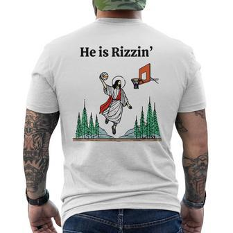 He Is Rizzin Easter Jesus Playing Basketball Meme Men's T-shirt Back Print - Seseable