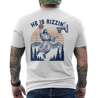 He Is Rizzin Jesus Playing Basketball Meme Christian Men's T-shirt Back Print | Mazezy