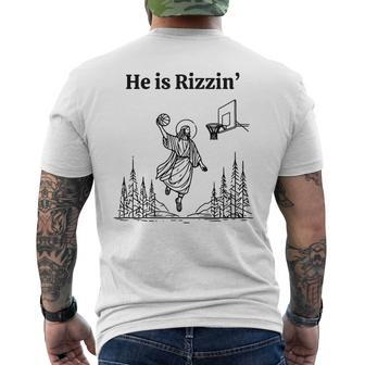 He Is Rizzin' Jesus Playing Basketball Men's T-shirt Back Print - Seseable