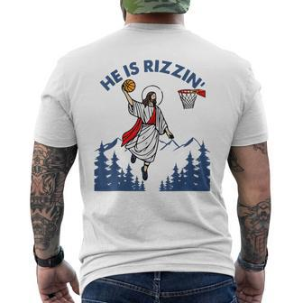 He Is Rizzin Jesus Basketball Easter Religious Men's T-shirt Back Print | Mazezy