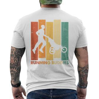 Running Buddies Buggy Baby Stroller Dad Vintage Runner Men's T-shirt Back Print - Monsterry CA