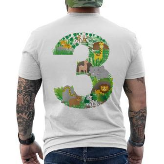 Safari Jungle Zoo Animals Third Birthday Number 3 Men's T-shirt Back Print - Monsterry UK