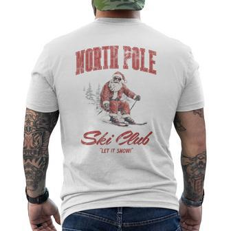Santa Claus Christmas Snow Skiing At The North Pole Ski Club Men's T-shirt Back Print | Mazezy