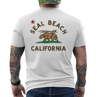 Seal Beach California Beach Flag Bear Surf Ca Vintage Men's T-shirt Back Print - Monsterry CA