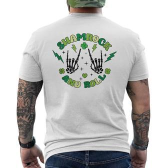 Shamrock N Roll Rock On Skeleton Hand Music Men's T-shirt Back Print - Monsterry CA