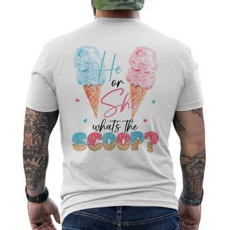 He Or She What's The Scoop Ice Cream Gender Reveal Party Men's T-shirt Back Print - Monsterry CA
