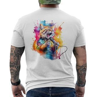 Singing Cat Kitty Cat Singing Into A Microphone Men's T-shirt Back Print - Monsterry UK