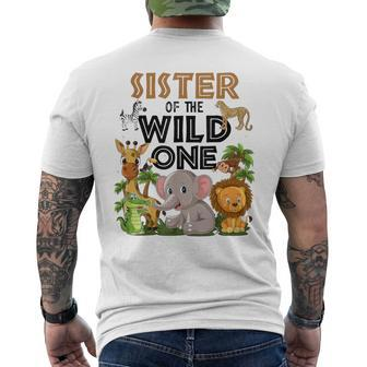 Sister Of The Wild One Birthday 1St Safari Jungle Family Men's T-shirt Back Print - Thegiftio