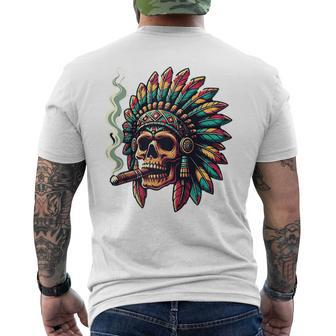 Smoking Cigar Indian Skull Colorful Headdress Lounge Gear Men's T-shirt Back Print - Monsterry DE