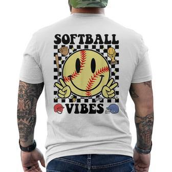 Softball Vibes Smile Face Game Day Softball Mom Men's T-shirt Back Print - Seseable