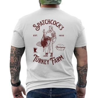 Spatchcock's Turkey Farm Vintage Distressed Thanksgiving Men's T-shirt Back Print - Monsterry