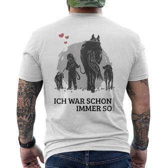 Spaziergang Pferd Hund Mädchen Pferdemensch T-Shirt mit Rückendruck - Geschenkecke