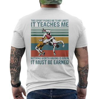 This Sport Pushes Me To My Limits Wrestling Vintage Men's T-shirt Back Print - Monsterry