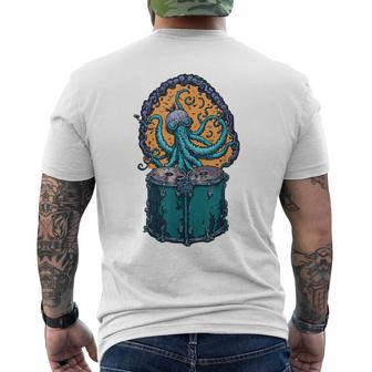 Steampunk Octopus Playing Drums Drummer Drum Kit Men's T-shirt Back Print - Monsterry CA