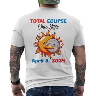 Sun Moon Hug Together Total Eclipse Ohio Style April 8 2024 Men's T-shirt Back Print - Seseable