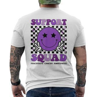 Support Squad Purple Ribbon Pancreatic Cancer Awareness Men's T-shirt Back Print - Seseable