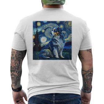 Surrealism Starry Night Australian Shepherd Dog Men's T-shirt Back Print - Monsterry AU