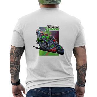 T-shirt imprimé au dos Team Green Moto de Course, Soutien Fans Kawasaki - Cadeauxyz